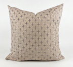A square throw pillow in a textured beige linen fabric with a dark gray cross pattern, shown against a plain white background. Pillow cover has a zipper to remove the cover and wash. Insert sold separately. 