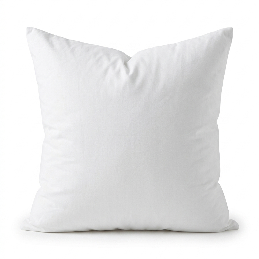 White pillow insert. High-Density Faux Down and 100% Cotton Shell.
